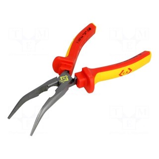 Pliers | insulated,curved,half-rounded nose,elongated | 200mm