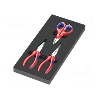 Kit: pliers | for gripping and bending,half-rounded nose