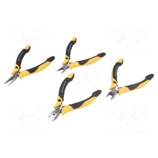 Kit: pliers | Pcs: 4 | side,end,half-rounded nose | Package: bag