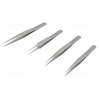 Kit: tweezers | Pcs: 4 | for precision works | Blades: straight