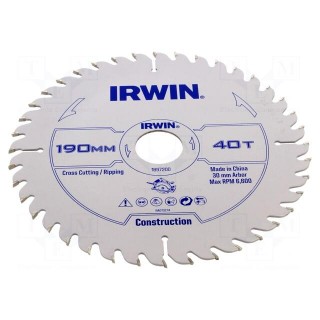 Circular saw | Ø: 190mm | Øhole: 30mm | Teeth: 40 | wood