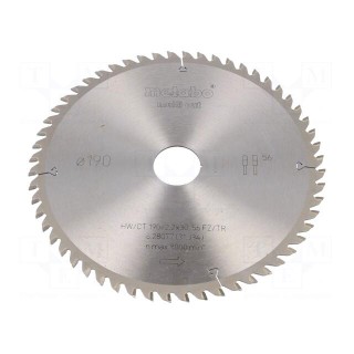 Circular saw | Ø: 190mm | Øhole: 30mm | W: 2.2mm | Teeth: 56 | Mat: HW/CT