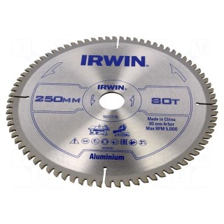 Circular saw | Ø: 250mm | Øhole: 30mm | Teeth: 80 | aluminium