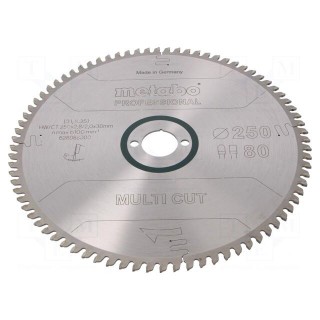 Circular saw | Ø: 250mm | Øhole: 30mm | W: 2.8mm | Teeth: 80 | HW/CT
