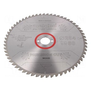Circular saw | Ø: 254mm | Øhole: 30mm | W: 2.4mm | Teeth: 60 | HW/CT