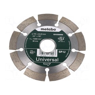 Cutting diamond wheel | Ø: 115mm | Øhole: 22.23mm