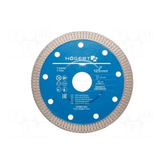 Cutting diamond wheel | Ø: 125mm | Øhole: 22.2mm | Disc thick: 1.2mm