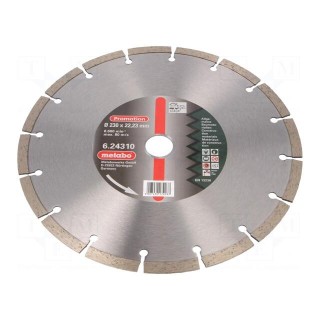 Cutting diamond wheel | Ø: 230mm | Øhole: 22.23mm