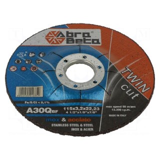 Cutting wheel | Ø: 115mm | Øhole: 22.23mm | Disc thick: 3.2mm
