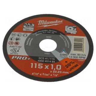 Cutting wheel | Ø: 115mm | Øhole: 22.2mm | Disc thick: 1mm