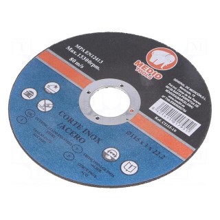 Cutting wheel | Ø: 115mm | Øhole: 22mm | Disc thick: 1mm