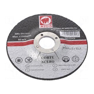Cutting wheel | Ø: 115mm | Øhole: 22mm | Disc thick: 3mm
