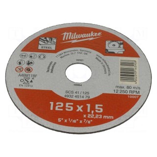 Cutting wheel | Ø: 125mm | Øhole: 22.2mm | Disc thick: 1.5mm