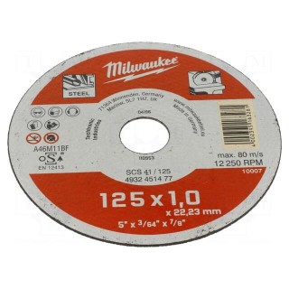 Cutting wheel | Ø: 125mm | Øhole: 22.2mm | Disc thick: 1mm