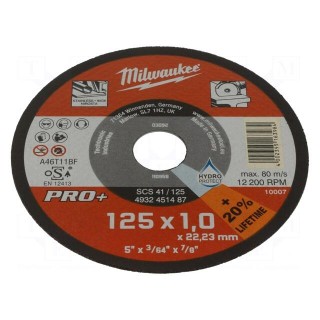 Cutting wheel | Ø: 125mm | Øhole: 22.2mm | Disc thick: 1mm