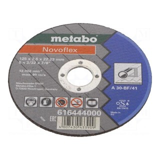 Cutting wheel | Ø: 125mm | Øhole: 22.2mm | Disc thick: 2.5mm | steel