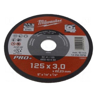 Cutting wheel | Ø: 125mm | Øhole: 22.2mm | Disc thick: 3mm | tool steel
