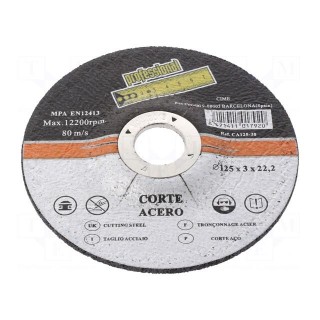 Cutting wheel | Ø: 125mm | Øhole: 22mm | Disc thick: 3mm