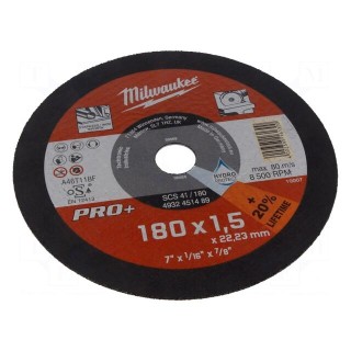 Cutting wheel | Ø: 180mm | Øhole: 22.2mm | Disc thick: 1.5mm