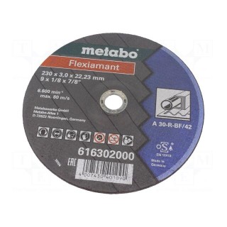 Cutting wheel | Ø: 230mm | Øhole: 22.2mm | Disc thick: 3mm | steel