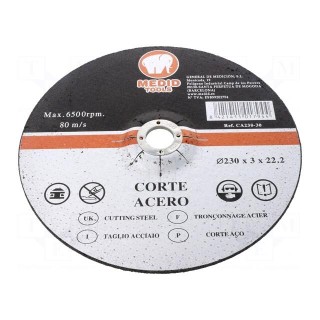 Cutting wheel | Ø: 230mm | Øhole: 22mm | Disc thick: 3mm