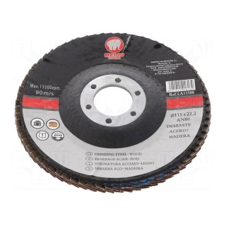 Flap grinding wheels | Ø: 115mm | Øhole: 22mm | Granularity: 80