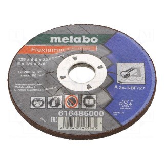 Grinding wheel | Ø: 125mm | Øhole: 22.2mm | Disc thick: 6mm | steel