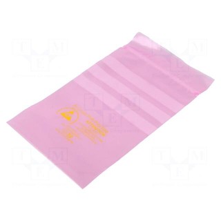 Protection bag | ESD | L: 150mm | W: 100mm | Thk: 75um | polyetylene | pink