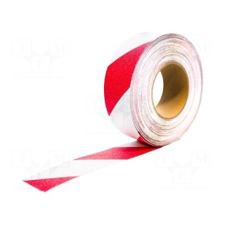 Tape: warning | white-red | L: 18.3m | W: 50mm | antislip,self-adhesive