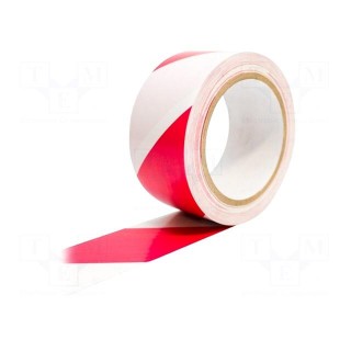 Tape: warning | white-red | L: 33m | W: 50mm | self-adhesive | Thk: 0.15mm