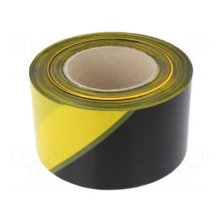 Tape: warning | yellow-black | L: 200m | W: 80mm | Thk: 0.06mm