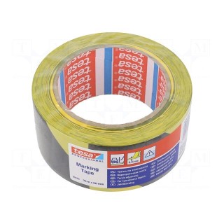 Tape: warning | yellow-black | L: 33m | W: 50mm | self-adhesive | 2.5N/cm