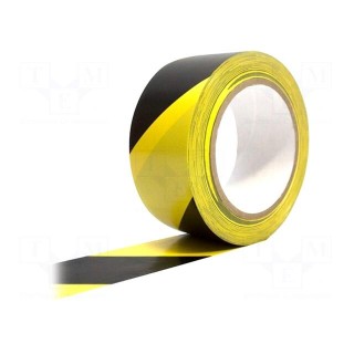Tape: warning | yellow-black | L: 33m | W: 50mm | self-adhesive | vinyl