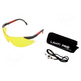 Safety spectacles | Lens: yellow | Resistance to: UV rays | Kit: case
