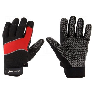 Protective gloves | Size: 10 | black-red | microfiber,plastic
