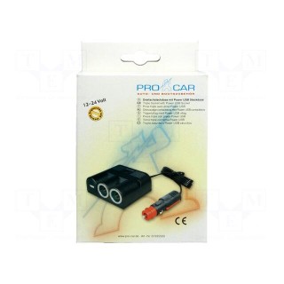 Cigarette lighter socket extension cord | Inom: 3A | 5V/3A | black