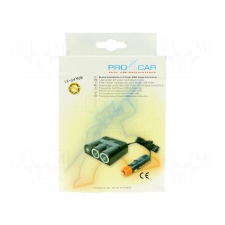 Cigarette lighter socket extension cord | Inom: 5A | 5V/2.5A