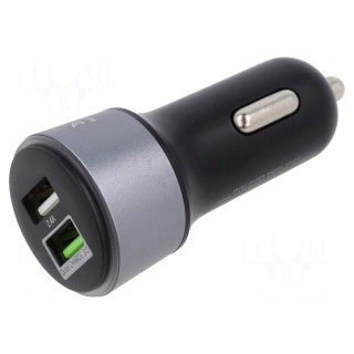 USB power supply | USB A socket x2 | black | Uin: 12÷24V