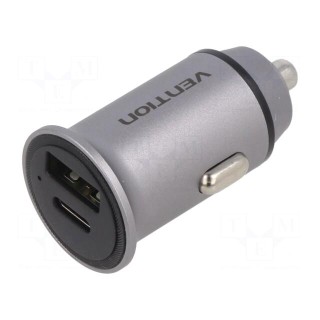 USB power supply | USB A socket,USB C socket | Inom: 3.4A | grey
