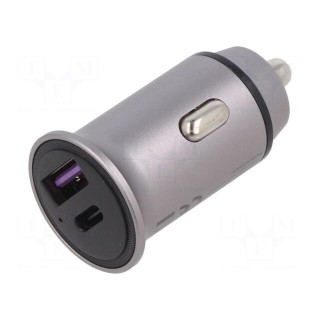 USB power supply | USB A socket,USB C socket | Inom: 5A | grey | 30W
