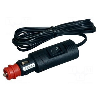 Cigarette lighter plug | cables | 8A | Sup.volt: 12÷24VDC | black | 2m