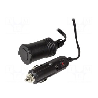 Cigarette lighter socket extension cord | 8A | Sup.volt: 12VDC