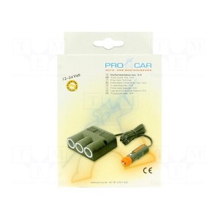 Cigarette lighter splitter | plug-in socket x3 | 16A | black | 2m