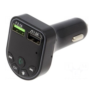 FM transmitter | USB A socket x2 | 5V/1A,5V/3.1A | black | 5m