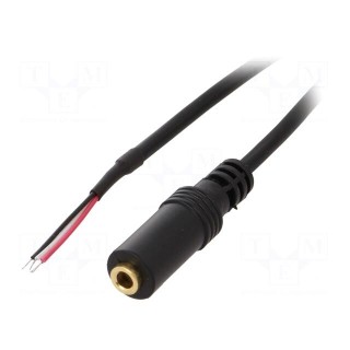 Cable | gold-plated | Jack 3.5mm 3pin socket,wires | 0.8m | black