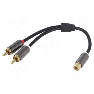 Cable | gold-plated | RCA socket,RCA plug x2 | 0.2m | black | V: stereo