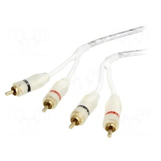 Cable | RCA socket x2,both sides | 1m | white | for amplifier