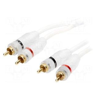 Cable | RCA socket x2,both sides | 3m | white | for amplifier