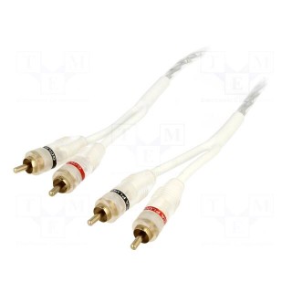 Cable | for amplifier | RCA socket x2,both sides | 5m | white