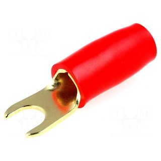 Terminal: fork | M4 | 10mm2 | gold-plated | insulated | red